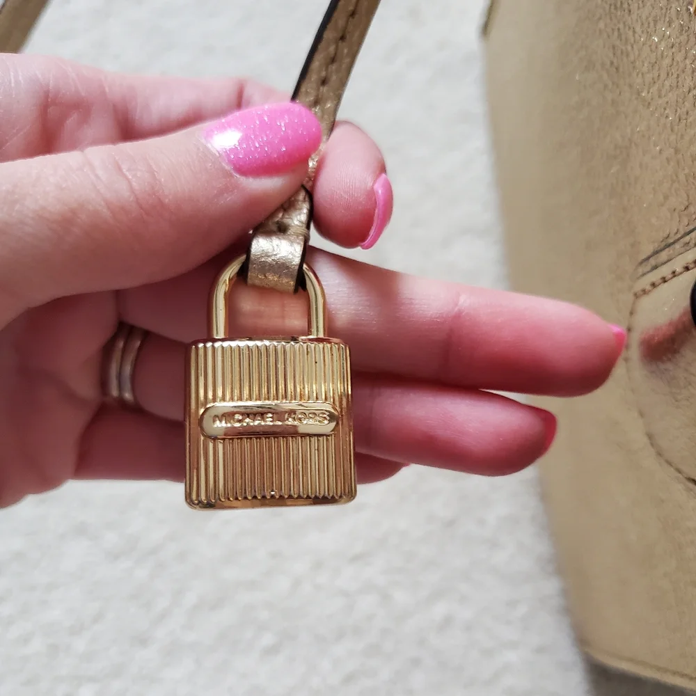 Michael Kors Metallic Gold Leather Mercer Crossbody Tote Bag